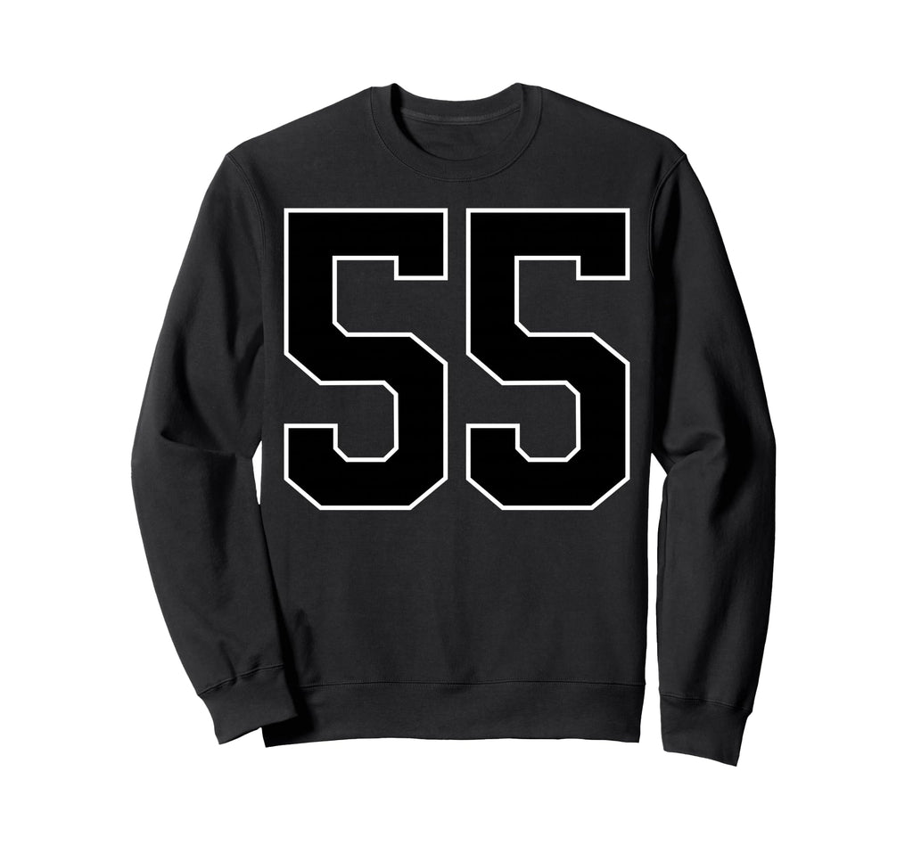 Black Sports Team Number 55 Fan Sweatshirt - Minimalist Print for Adults