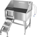 38" Pet Dog Bathing Station W/Ramp, Professional Stainless Steel Dog Grooming Tub W/Soap Box, Faucet,Rich Accessory, Dog Bathtub for Large,Medium,Small Pets, Washing Sink for Home,L-RAMP