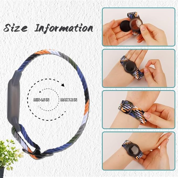 2 Pack Kids Bracelet Compatible with AirTag, GPS Kid Tracker Holder Braided Wristband for Apple Air Tag, 2022 Upgraded Nylon Adjustable Anti Lost Airtag Watch Band for Kids Children Elders