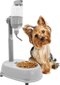 Fhiny Dog Water Feeder Bottle with Stand, Dispenser Automatic Water Food Bowl for Cage Leak-Proof No-Drip Adjustable Raised Pet Slow Water Bottle Dog Kennel Durable Drinker Container