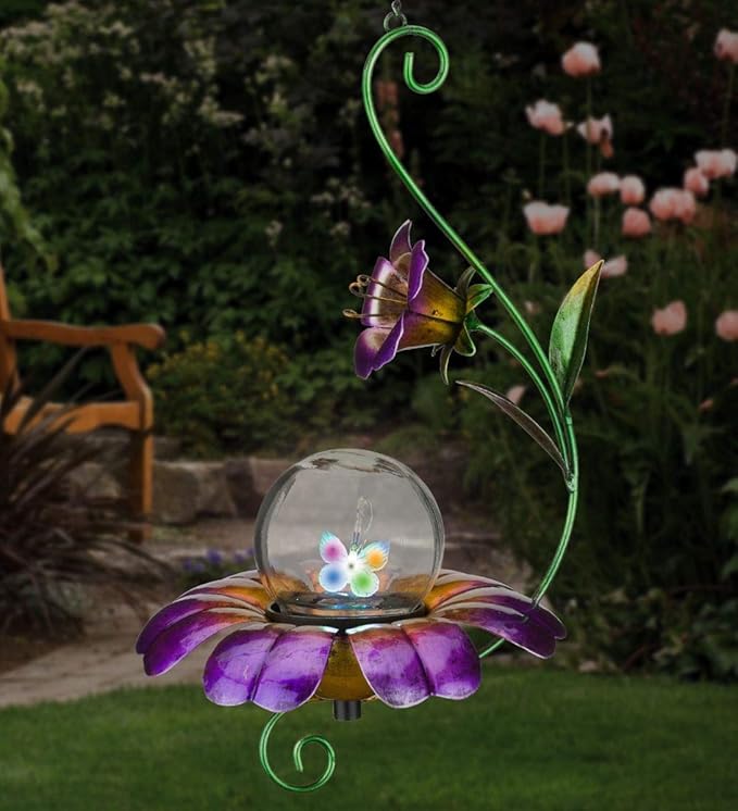 Regal Art & Gift Twinkle Hanging Chime Solar Lanterns - Micro Pulsing LED Lights, Waterproof Outdoor Yard Decorations, Metal & Plastic, Décor for Lawn, Garden, Patios, Hanging Path Light, Butterfly