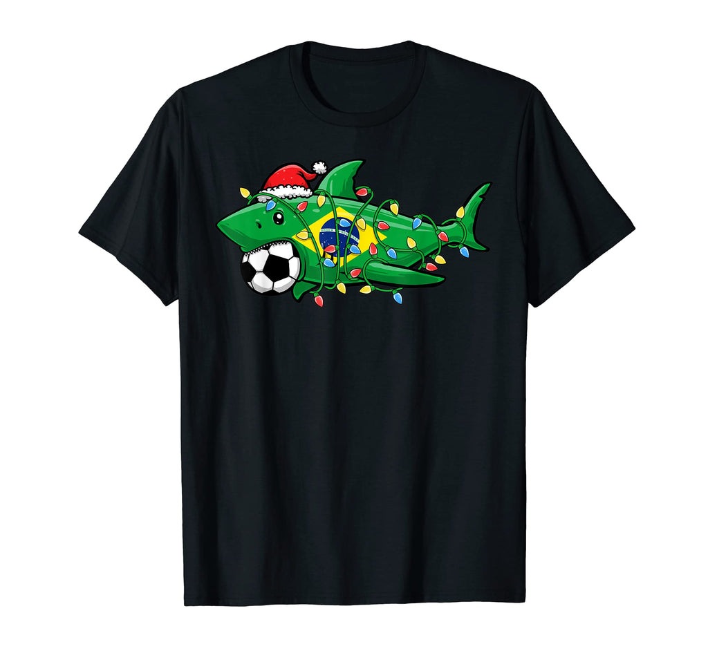 Santa Shark Soccer Football Lights T-Shirt - Unique Graphic Men Women