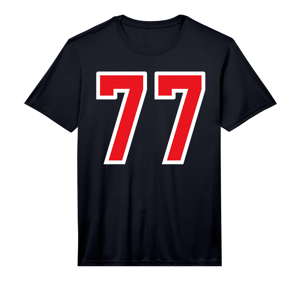 White Red Sport Team Number 77 T-Shirt - Novelty Apparel for Adults