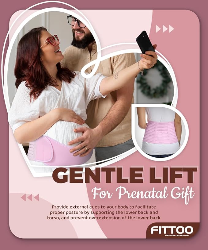 FITTOO Maternity Belt Back Support Belly Band Pregnancy Belt Support Brace Abdominal Binder Waist Support Beige X-Large