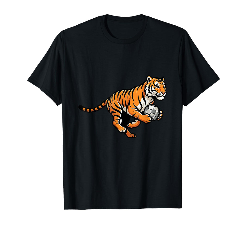 Soccer Tiger Holding Ball Fierce Sports T-Shirt - Custom Art Print Unisex