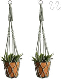 Artilady Macrame Hanging Planter for Indoor Plants, Boho Woven Plant Hanger Large Hanging Flower Pot Holders Outdoor Baskets Storage No Tassels Sage Green Wall Decor
