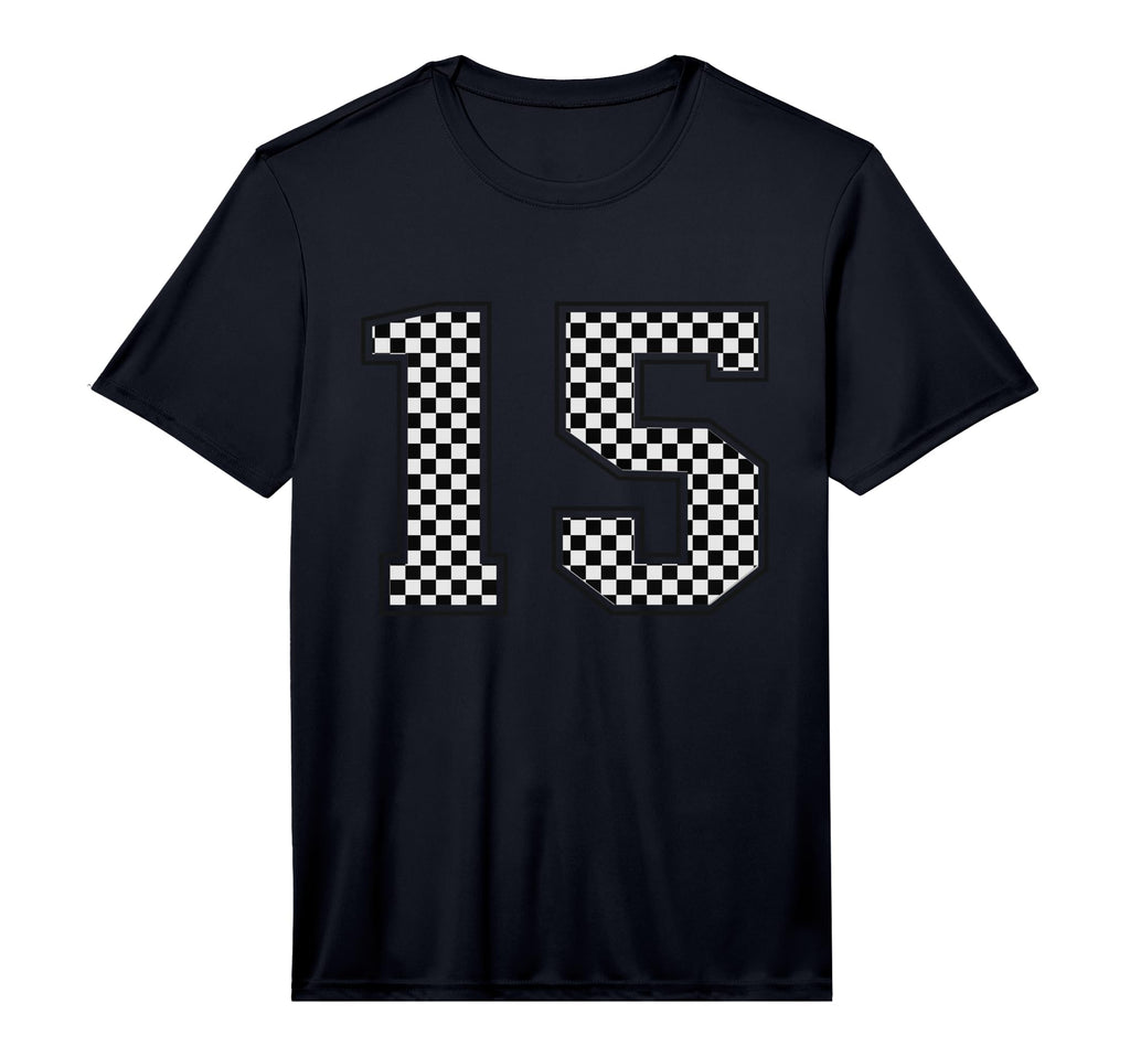 Checkered Sports Team Number 15 T-Shirt - Graphic Print for Adults