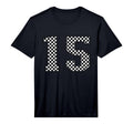 Checkered Sports Team Number 15 T-Shirt - Fun Novelty Design Men Women