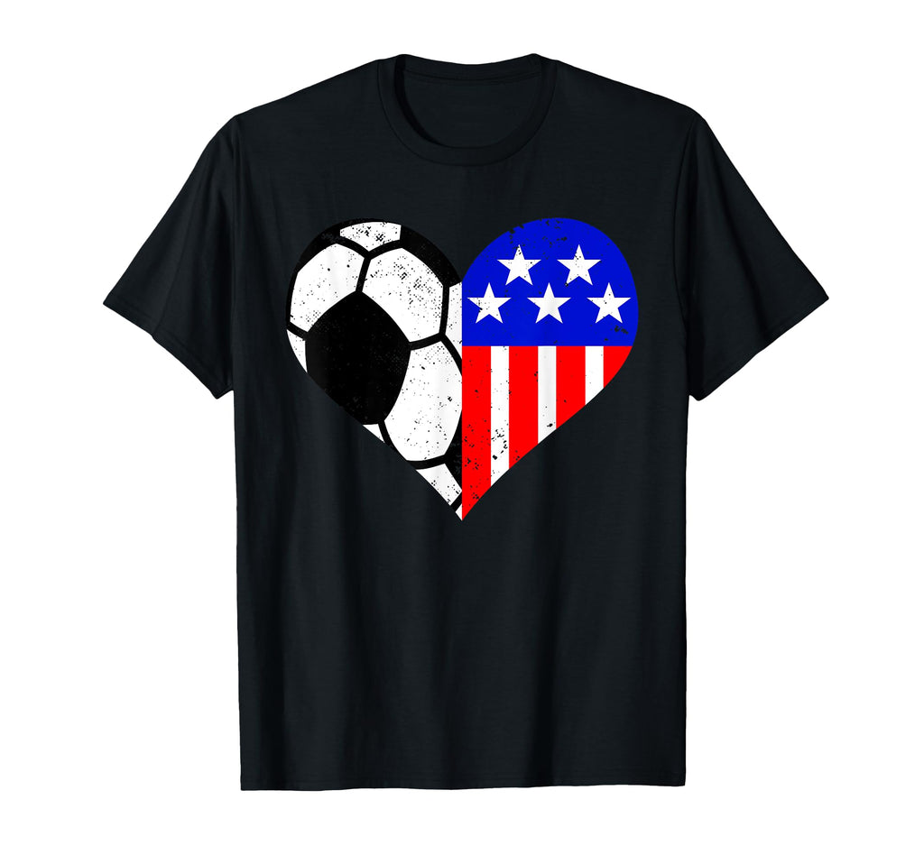 Soccer Heart American Flag Funny T-Shirt - Fun Novelty Design for Adults
