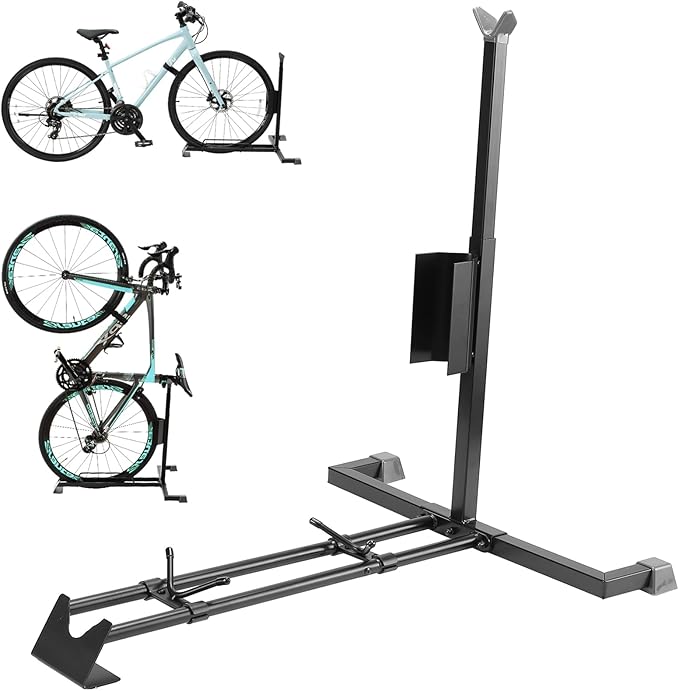 YueTong Bike Stand for Vertical Bike Storage,Upright Bicycle Stand Indoor,Standing Bike Rack for Garage Floor,Suit for MTB,Road Bike,Woman Bike and E-bike.