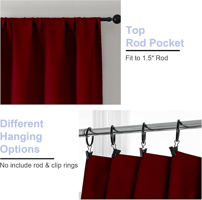 Simplebrand Ava Red Blackout Curtains for Bedroom 72 Inch Length 2 Panels Set, Privacy Thermal Insulated Rod Pocket Door Window Curtains for Patio French Door Front Door, W40 x L72 Inch, Red