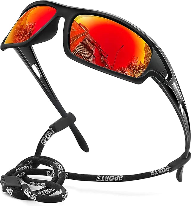 Polarized Sports Sunglasses for Men 100% UV Protection Wrap Around Unbreakable Sun Glasses for Fishing Driving