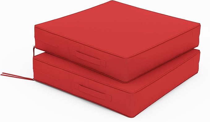 Patio Chair Cushions 22 X 22 X 4 Inch Waterproof Outdoor Seat Cushions for Patio Furniture, Outdoor Sofa Couch Pads with Ties & Handle, Set of 2, Red