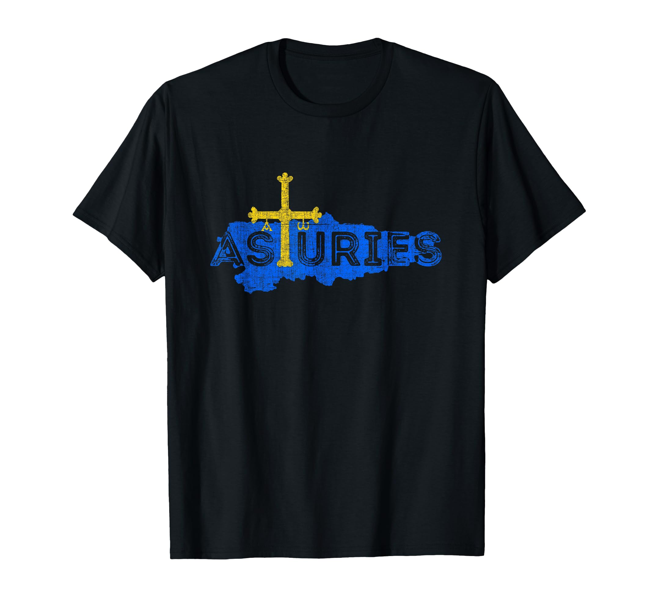 Asturian Map And Flag Distressed T-Shirt - Fun Novelty Design Unisex