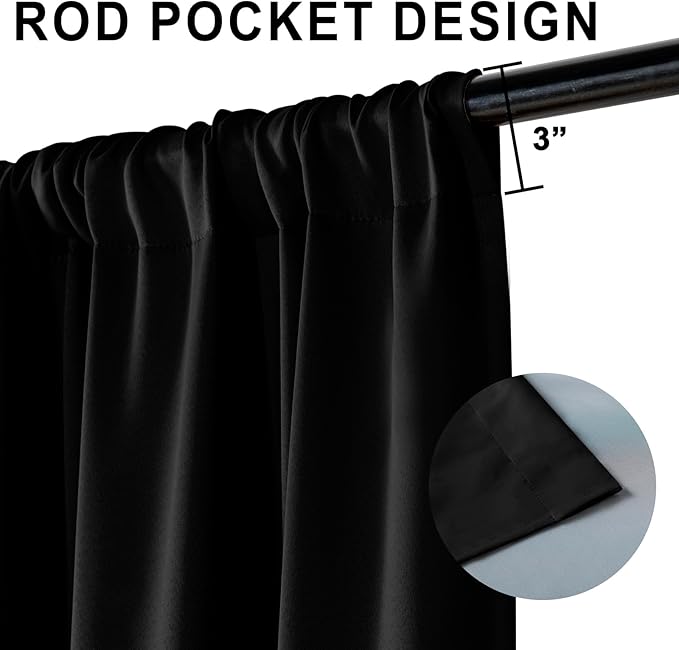 XWZO 100% Blackout Curtains 84 Inches Long with Tiebacks- Privacy Protection, Energy Efficiency Window Draperies Rod Pocket with Black Liner for Bedroom/Living Room, Black, W42 x L84, Set of 2