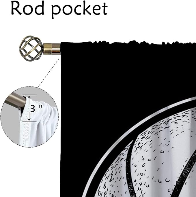 Basketball Blackout Curtains for Boy Girl Room Darkening Decor,Sport Theme and White Motto Dark Background Bedroom Living Room Home Rod Pocket Thermal Insulated Window Curtain/Drapes Panel,55x63 Inch…
