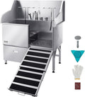 VEVOR Professional 304 Stainless Steel Dog Bathing Station, 50 inch Pet Grooming Tub w/Anti-Slip ramp, Storage Drawer, Cold Hot Faucet Showerhead, for Large & Medium & Small (Right Door, with Drawer)