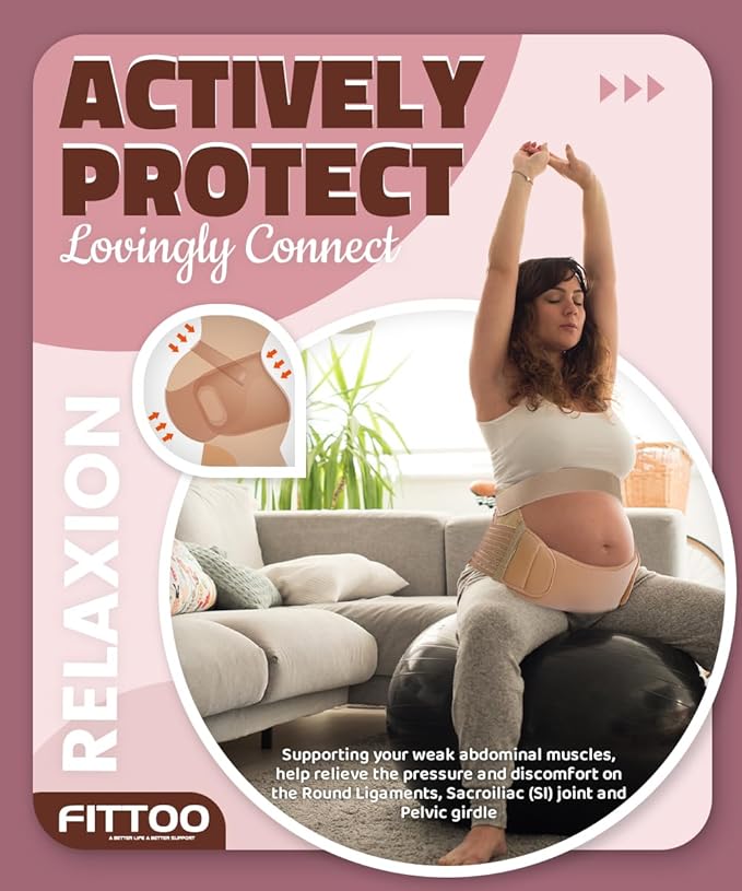 FITTOO Maternity Belt Back Support Belly Band Pregnancy Belt Support Brace Abdominal Binder Waist Support Black M