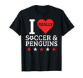 I Love Soccer And Penguins Funny Football T-Shirt - Trendy Graphic Unisex