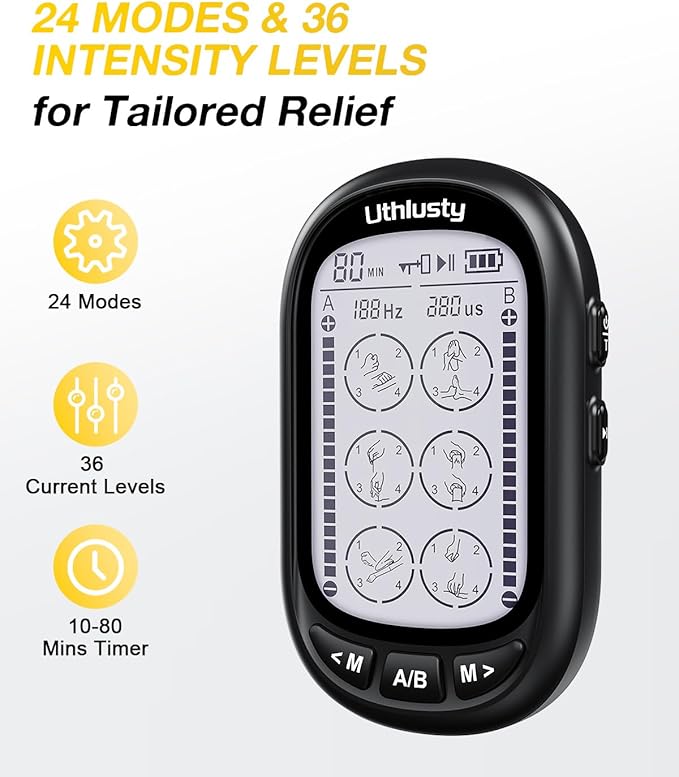 TENS Unit Muscle Stimulator for Pain Relief Therapy – 24 Modes TENS Machine & EMS Massager, Period Simulator Machine for Men & Women, Portable Muscle Stimulator for Back, Shoulder, and Neck Pain