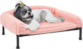Veehoo Elevated Dog Bed with Bolster Cushion, Fluffy Plush Dog Couch Beds for Small Dogs, Cats, Washable Raised Pet Cot with Non-Slip Feet for Indoor or Patios Use, 30 x 20 Inches, Pink