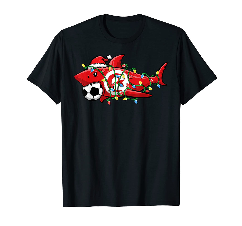Santa Shark Soccer Football Lights T-Shirt - Graphic Print Men Women
