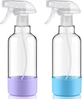 Glass Spray Bottles with Silicone Sleeve 16.9oz 2 Pack Empty Spray Bottle for Hair Mist/Stream Spraying for Cleaning Solutions, Plants, Essential Oils (clear-sblue&purple)