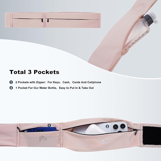 Running Belt for Women and Men, Water Proof Running Belts Fanny Pack with Water Bottle,Slim Hydration Running Bag Belts with Phone Bottle Holder Adjustable Fit for Runner (Pink, Medium)