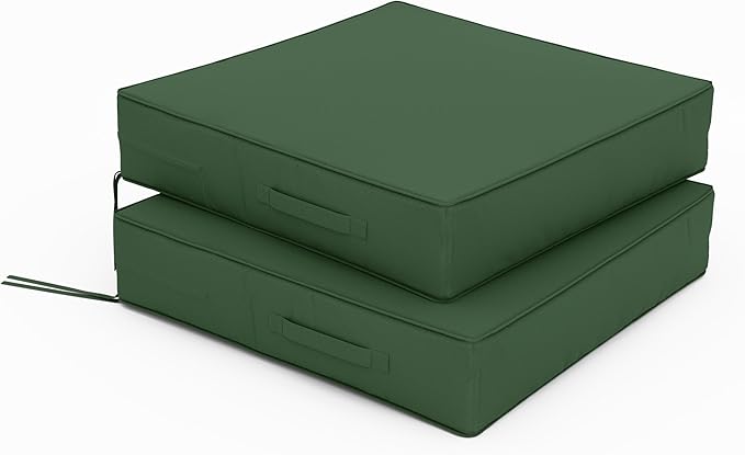 Patio Chair Cushions 24 X 24 X 5 Inch Waterproof Outdoor Seat Cushions for Patio Furniture, Outdoor Sofa Couch Pads with Ties & Handle, Set of 2, Green