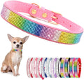 Rhinestone Dog Collar for Small Dogs, Bling Diamond Fancy Crystal Glitter Pretty Jewel Pet Puppy Collars for XXS XS Small Medium Large Breed Girl Dogs Female Cats Kitten, Colorful Pink M