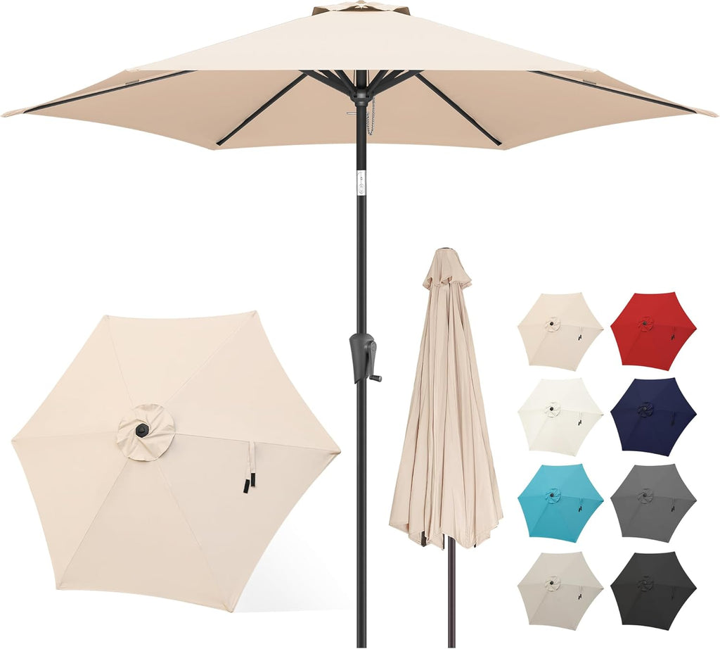 FLAME&SHADE 10ft Patio Umbrella - Outdoor Umbrella with 6 Sturdy Ribs, Push Button Tilt and Crank, UV Protection Table Market Umbrella for Pool, Porch，Garden, Deck, Backyard (Beige)