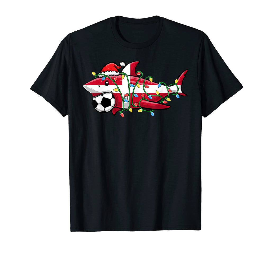 Santa Shark Soccer Football Lights T-Shirt - Graphic Print Men Women