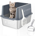 Litter Box with Lid, Stainless Steel Litter Box, 12" Metal Litter Pan High Sides, Small Litter Tray for Kittens, Cat Litter Tray Covered Grey, Easy Clean
