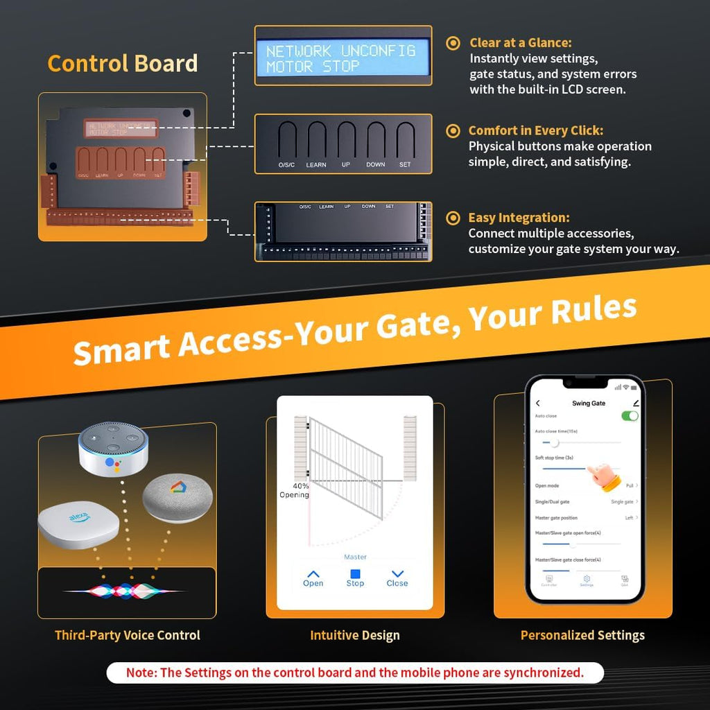 TOPENS XD851 Smart Gate Opener for Heavy Duty Single Swing Gates Up to 18ft, Automatic Gate Opener with App Control AC Powered Remote Control Kit Solar Compatible