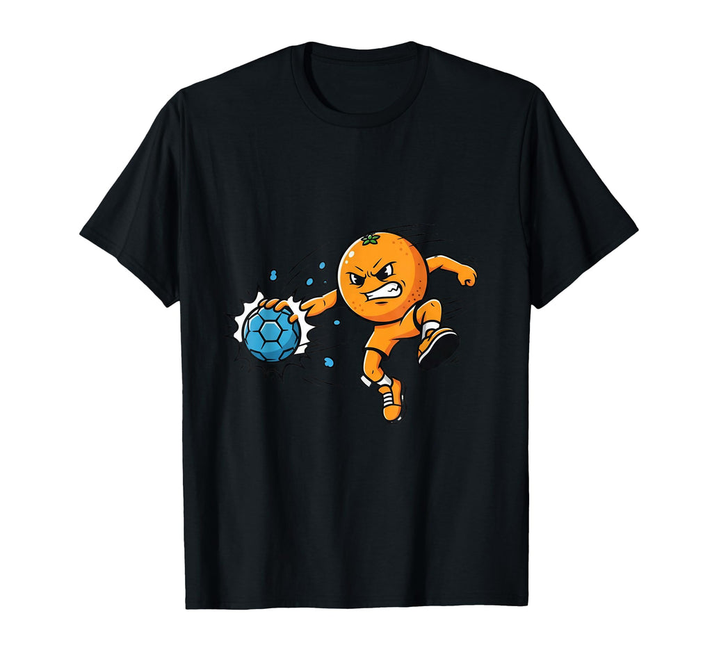 Orange Handball Soccer Attack Cartoon T-Shirt - Trendy Graphic for Adults