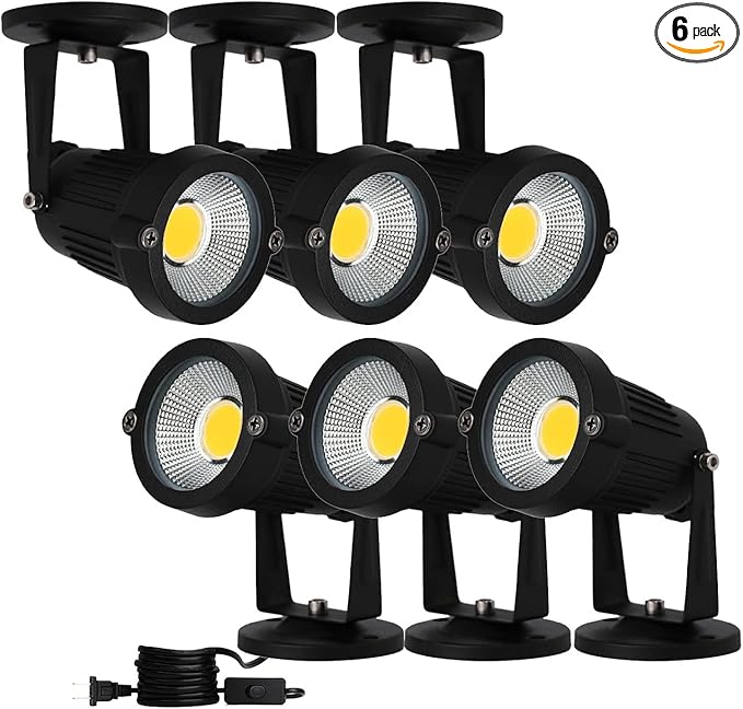 110V Landscape Spotlight,LED Landscape Lighting Outdoor for Flag Pole Light,IP65 Landscape Lights 3000k Garden Light 6FT Cord with US 3 Prong (Base,Stake Included) (5, Watts)