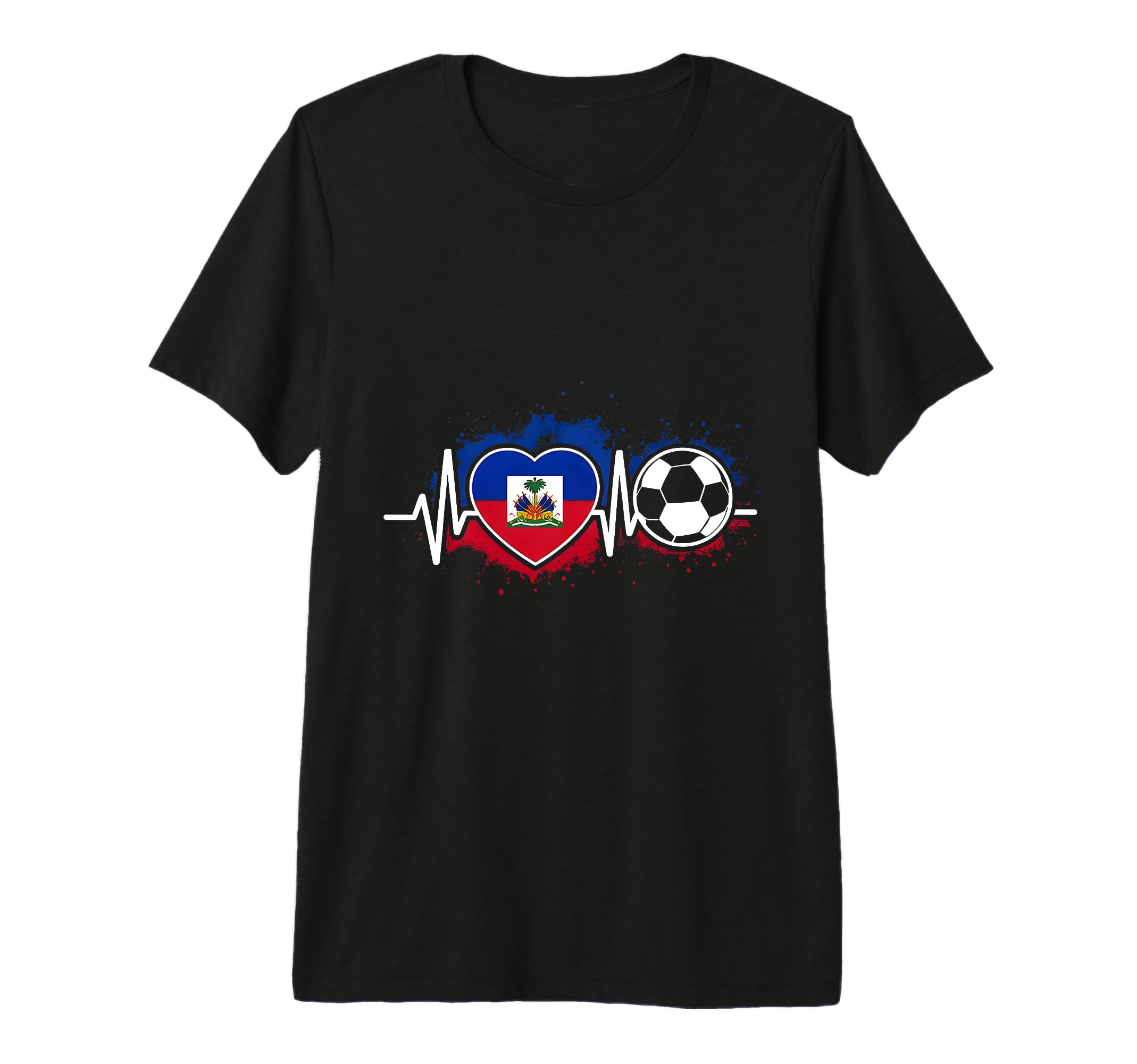 Soccer Heartbeat Haiti Flag Football T-Shirt - Minimalist Print Men Women