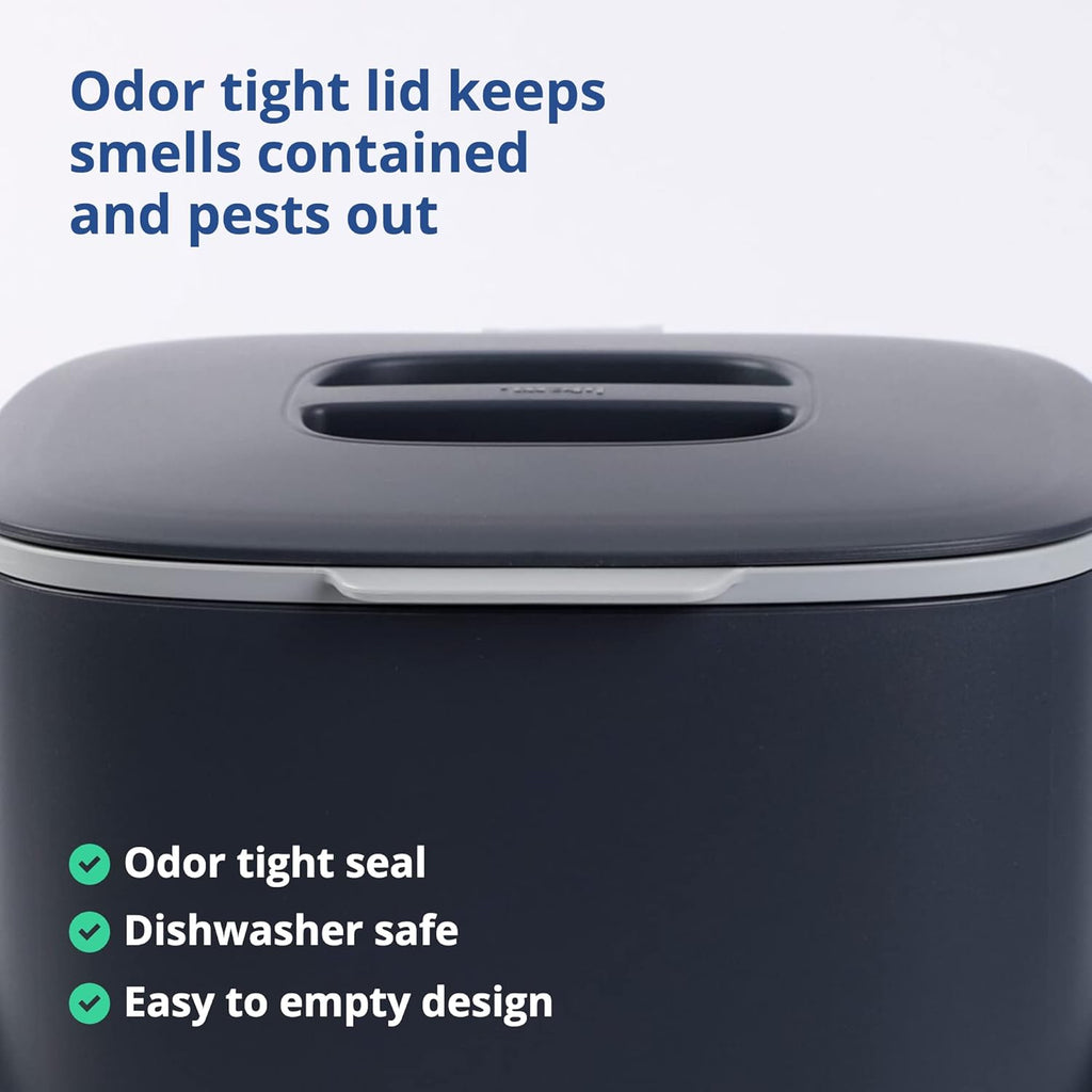 Blue Ginkgo Kitchen Compost Bin [2.6L / 0.69 GAL] – Filter-Free, Odor-Tight Countertop Food Waste Pail with Handles (Made in Korea, Gray)