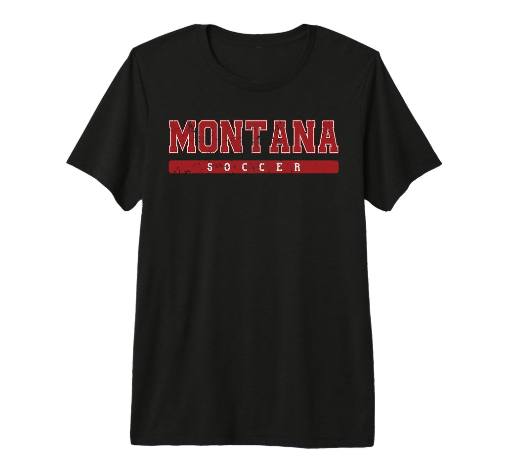 Montana Soccer Red Text Tri Blend T-Shirt - Unique Graphic Unisex