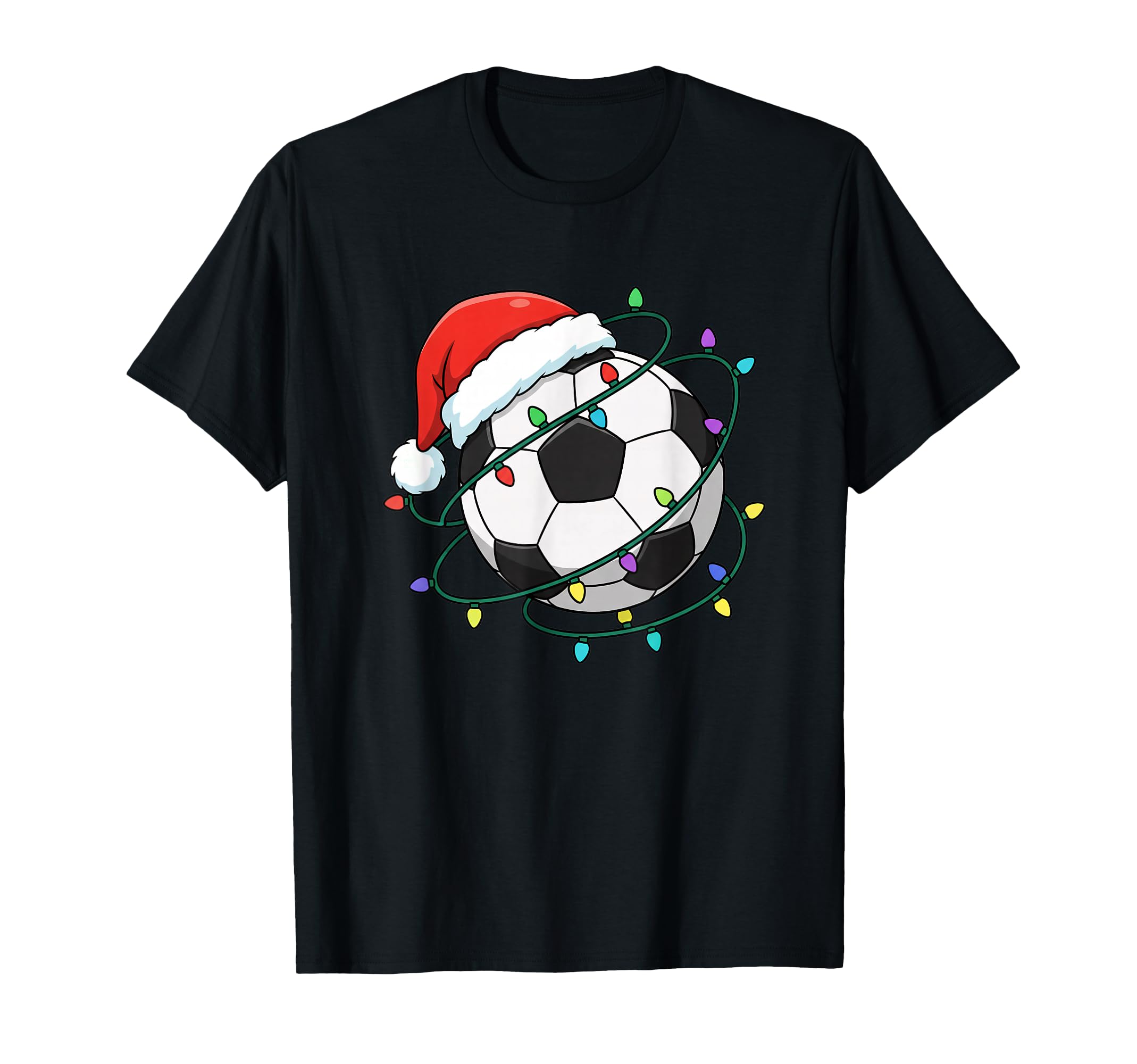 Soccer Santa Ball Lights Holiday T-Shirt - Casual Everyday Wear Men Women