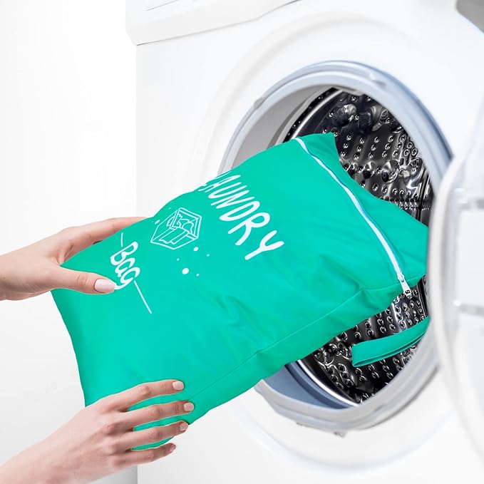 2 Pcs Large Travel Laundry Bags - Waterproof Wet/Dry, Washable, Drawstring, Bathing Suit, Workout, Gym Clothes, Swimming, Yoga - Green, Grey
