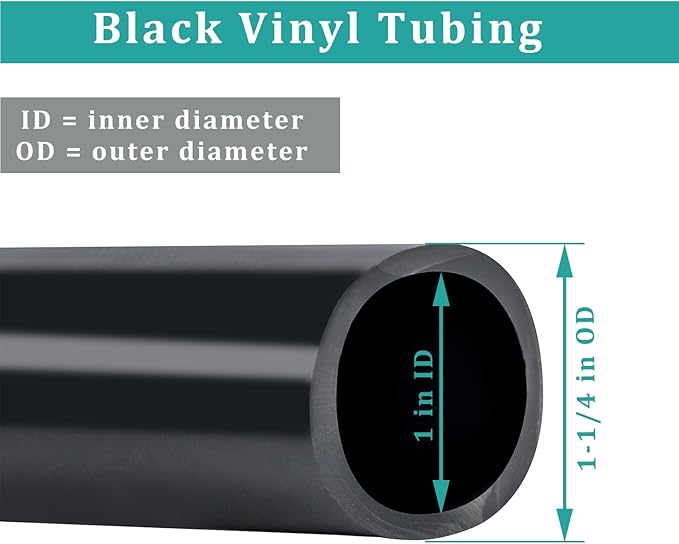 1" id - 50ft Black Vinyl Tubing Flexible PVC Tube Hybrid Hose Transfer Water Fuel Gas for Pond Fountain Garden Waterfall, Durable and Safe, with 2 Hose Clamps
