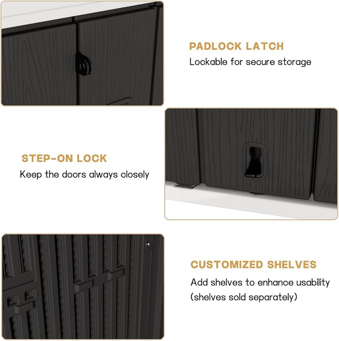 KINYING Outdoor Horizontal Storage Sheds,37 Cu.ft Outdoor Storage Cabinet Waterproof Resin Tool Storage Box for Lawn Mower,Garden Tools and Patio Furniture, Lockable (Black)