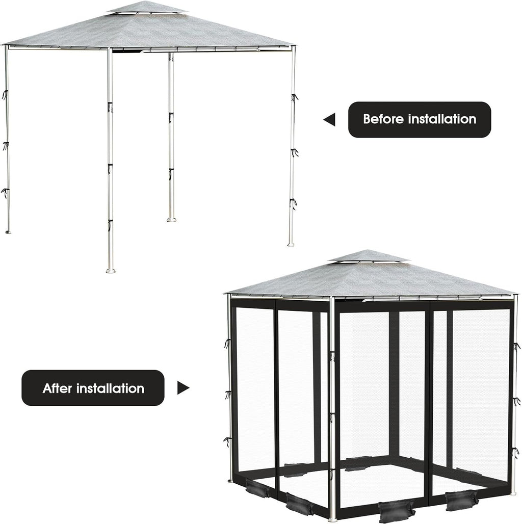 ShowyLive 12x12 Patio Umbrella Mosquito Netting with Zipper 4 Doors & 8 Weight Bag - Adjustable Polyester Mesh Bug Screen for Outdoor Umbrellas, Garden, Patio Tables (Black)