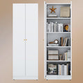 5 Tier Metal Curio Cabinets, Modern Bookshelf Cabinet with 4 Adjustable Shelves, Cabinet Display Case for Home Office, Living Room, Pantry (White-23.54W-Metal Door)