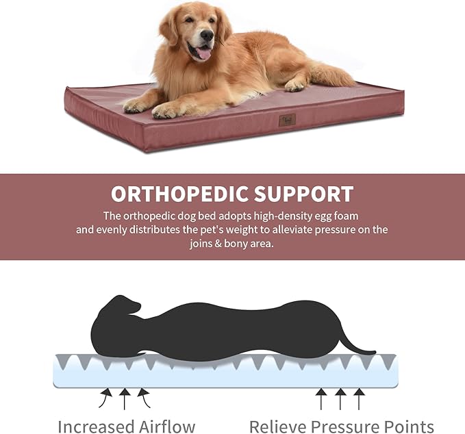 Orthopedic Dog Bed for Large Dogs, Big Waterproof Washable Dog Bed for Large Sized Dogs with Egg Crate Foam Pet Bed Mat, Removable Oxford Cooling Cover, Pink
