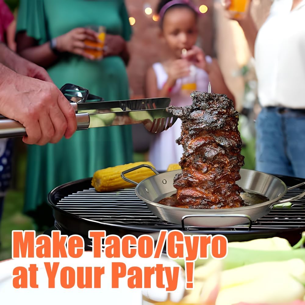Stainless Steel Vertical Gyro Spit for Oven - Gyro/Shawarma Skewer Stand, Gyro Plate/Pan for Chicken, Meat, Kebabs -Home Use