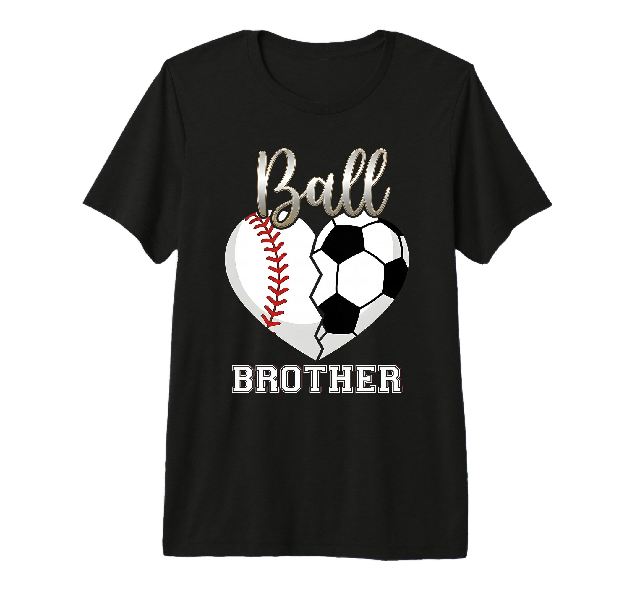 Ball Brother Baseball Soccer Heart T-Shirt - Minimalist Print for Adults
