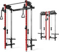 Mikolo Folding Squat Rack, Wall Mounted Power Rack with Cable Crossover Machine & LAT Pull Down, Functional Trainer with 5 Adjustable Function Modes, for Home Gym and Space Saving