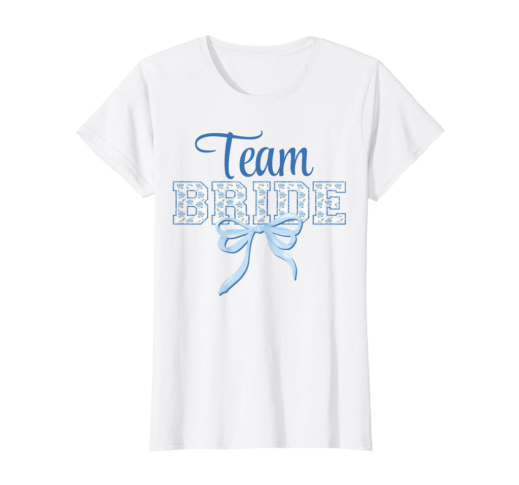 Team Bride Blue Bow Coquette Floral T-Shirt - Custom Art Print Men Women